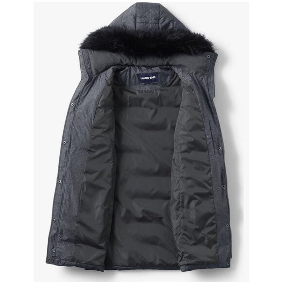 Land's End Women's 600 Down Winter Coat in Grey Heather w/ Hood 3X PETITE Plus - Picture 3 of 11